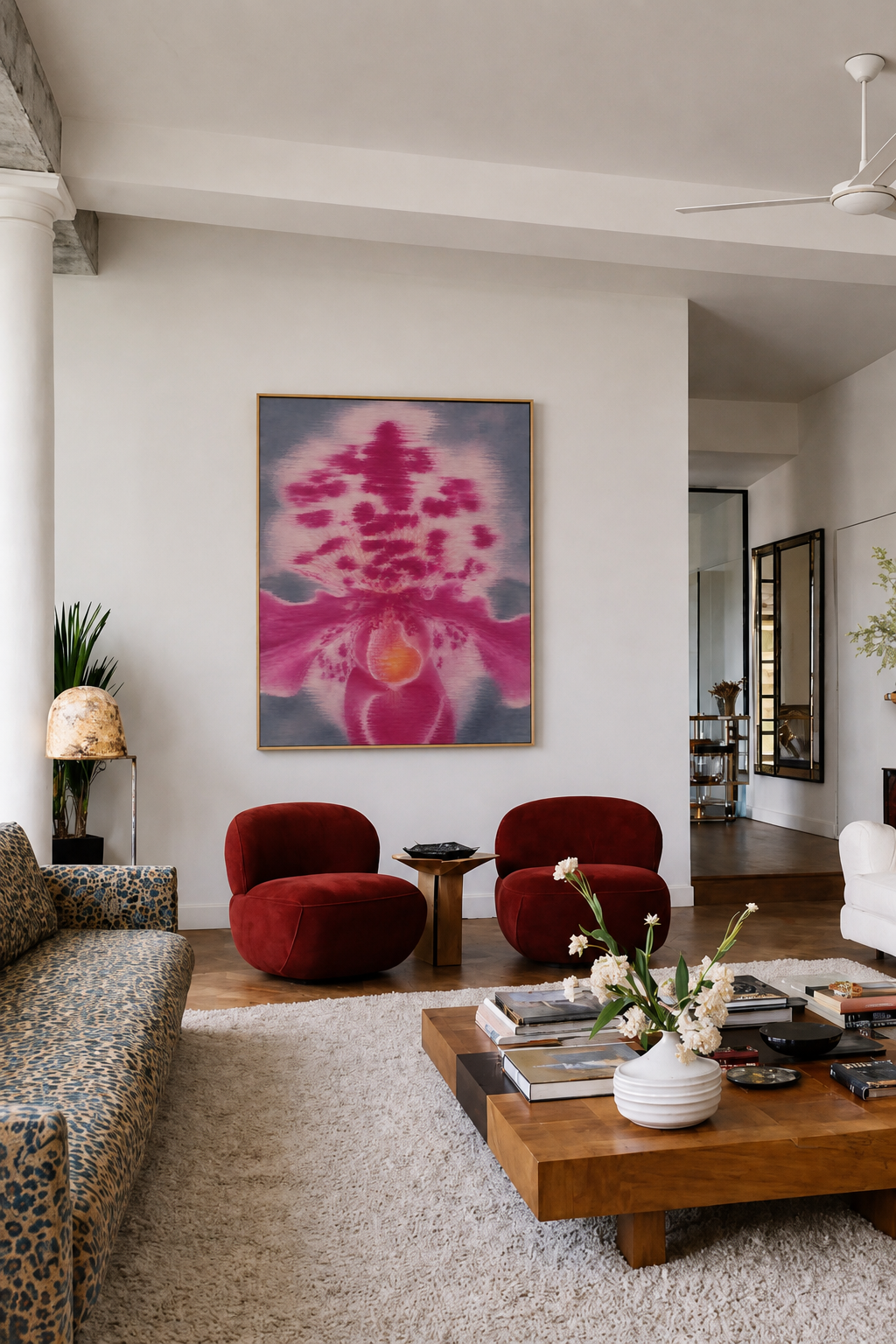 Orchid No. 03 — Fuchsia staged in a modern living room